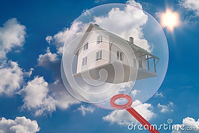 House is caught in a bubble - 3D-Illustration Stock Photo