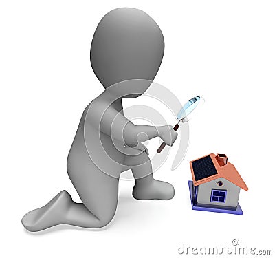 House Character Shows Inspection Survey Searching Or Looking For Stock Photo
