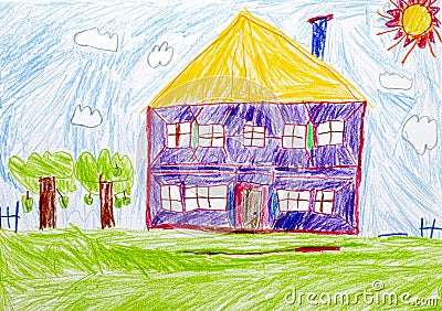 House. Child pencil hand drawing. Stock Photo