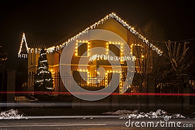 House with Christmas lights Stock Photo