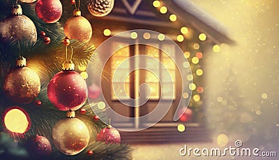 house and Christmas three gift card or banner with copy space Stock Photo