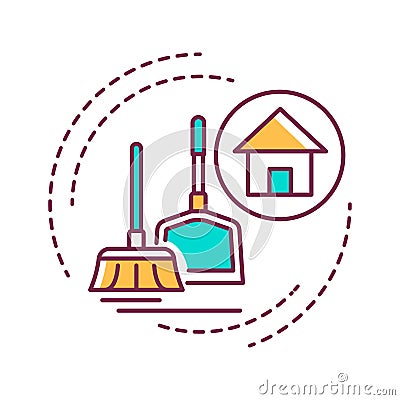 House Cleaning color line icon. Handyman service. Disposing of rubbish, cleaning dirty surfaces, dusting and vacuuming. Pictogram Stock Photo