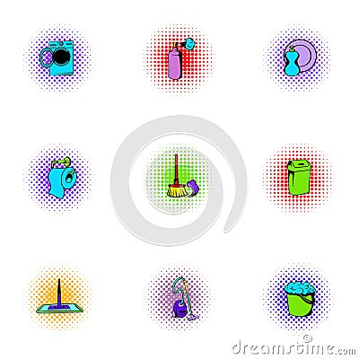 House cleaning icons set, pop-art style Vector Illustration