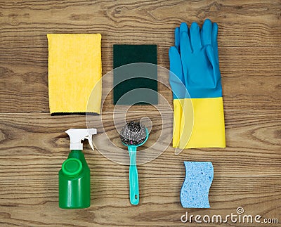 House Cleaning Materials on Age Wood Stock Photo