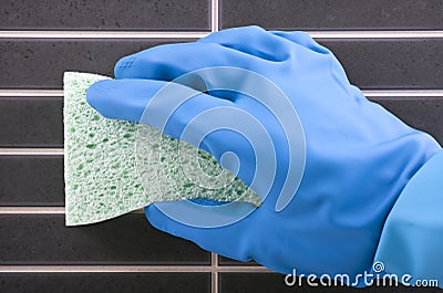 House cleaning - Scrubbing tiles Stock Photo
