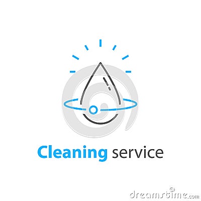 Home cleaning services, plumbing repair logo, house hygiene, vector linear icon Vector Illustration