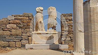 The House of Cleopatra at the archaeological site in Delos, Greece Stock Photo