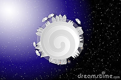 The abstract world of paper art style in the space. Stock Photo