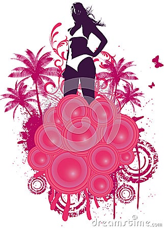 House Club Beach Girl Vector Illustration