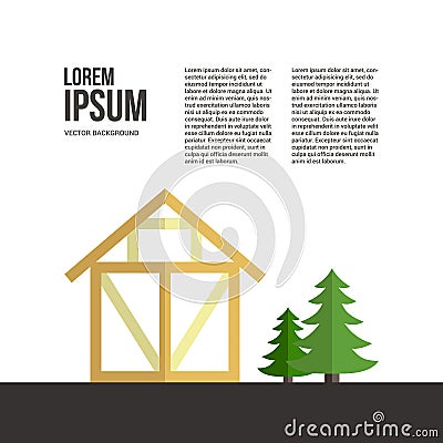 Wooden House Building Vector Illustration