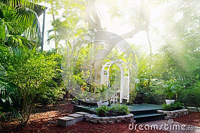 House courtyard and the garden of the Ernest Hemingway Home and Museum in Key West, Florida. Stock Photo