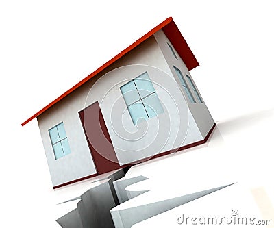House On Crack Shows Housing Market Decline Stock Photo
