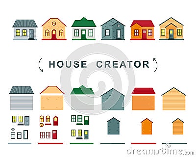 House creator. vector collection of elements roof, windows and walls. Vector Illustration
