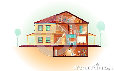 House cross section rooms plan cartoon vector Vector Illustration