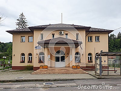 Casa de Cultura in Ocnele Mari city, Romania Stock Photo