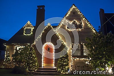 House decorated for Christmas Stock Photo