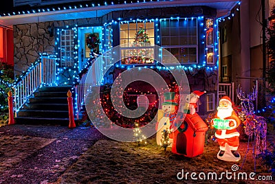 House Decorated with Christmas Lights Stock Photo