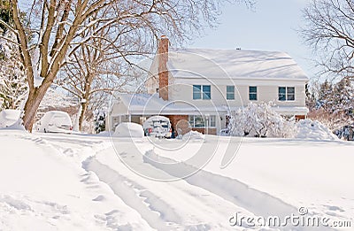 House in deep winter snow Stock Photo