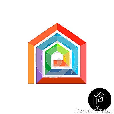 House design colorful logo. Rainbow color stripes home silhouette. Vector Illustration