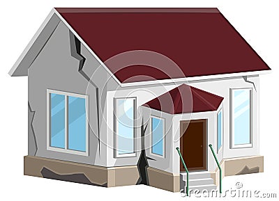 House destroyed. Cracks in walls of home. Property insurance. Errors construction Vector Illustration