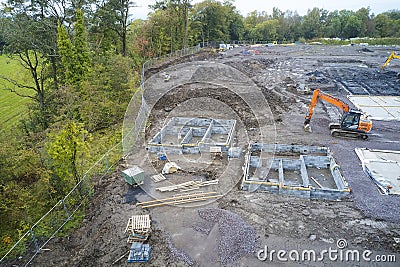 House development construction site in progress aerial view Editorial Stock Photo
