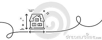 House dimension line icon. Building size sign. Continuous line with curl. Vector Stock Photo