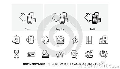 House dimension, Security app and Piggy bank line icons. For web app, printing. Line icons. Vector Vector Illustration