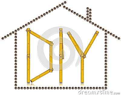 House and Diy Symbol - Screws and Ruler Stock Photo