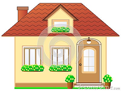 House with dormer and flower pot Vector Illustration