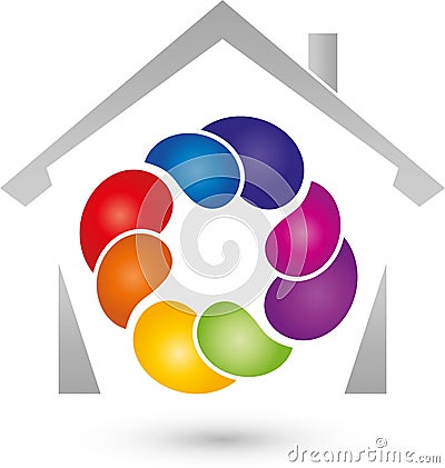 House and drops in color, real estate and painter logo Stock Photo
