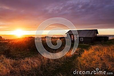 House in the dunes near Hirtshals Stock Photo