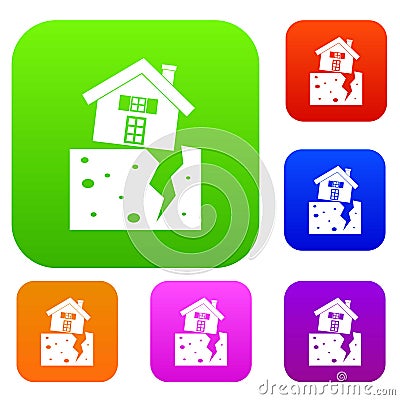 House after an earthquake set collection Vector Illustration