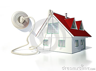 House with electric cable, plug and socket. Stock Photo