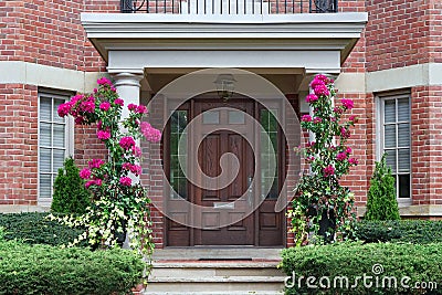 House with elegant entrance with portico, Stock Photo