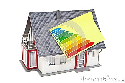 House with energy efficiency classes Stock Photo