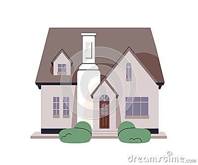 House exterior. Home building facade. Residential construction, living structure. One-storey architecture, outdoor view Vector Illustration