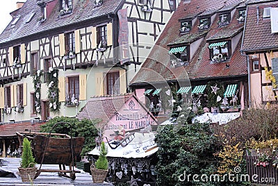 House facade decorated for Christmas Colmar Editorial Stock Photo