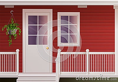 House Facade With Fenced Terrace Vector Illustration