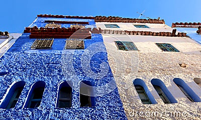 House facades in Chefchaouen Stock Photo