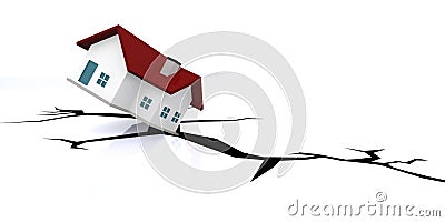 House fall into crack ground Stock Photo