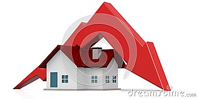 House and falling arrow isolat Stock Photo