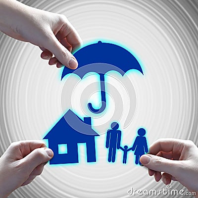 Family, house insurance policy concept, abstract grey background Stock Photo