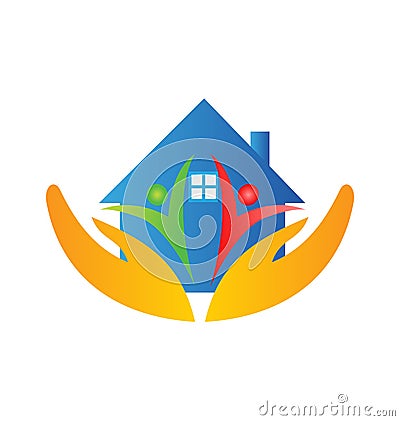 House family and hands logo Vector Illustration