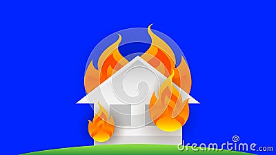 House fire burn, symbol fire home burn, flame accident, illustration icon danger of flame, house or building damage burn accident Vector Illustration