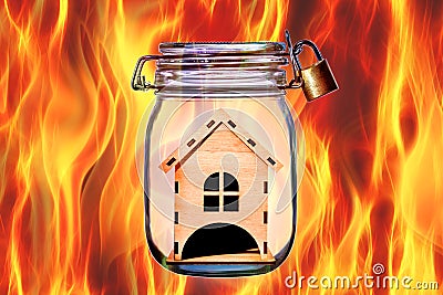 House fire concept. Home Protection Stock Photo