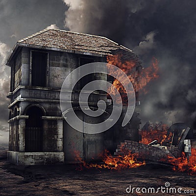 House on fire Stock Photo