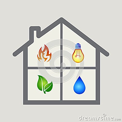 House fire water green energy Vector Illustration