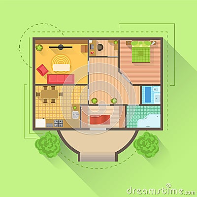 House Floor Interior Design Project View From Above Vector Illustration