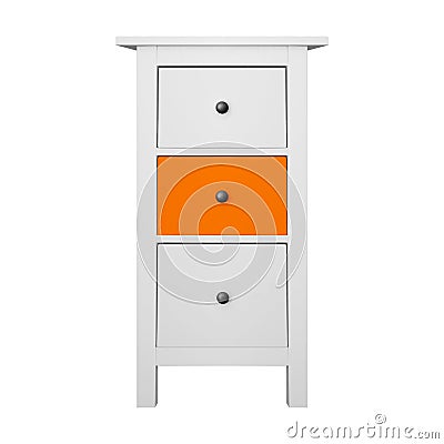 House furniture - Modern white and orange narrow commode isolated Stock Photo