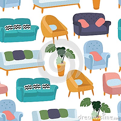 House furniture pattern seamless, background home, object decoration, sofa and indoor, vector illustration Vector Illustration